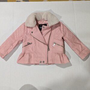 Urban Republic Girls' Pink Faux Leather Moto Jacket with Faux Fur Collar - Size